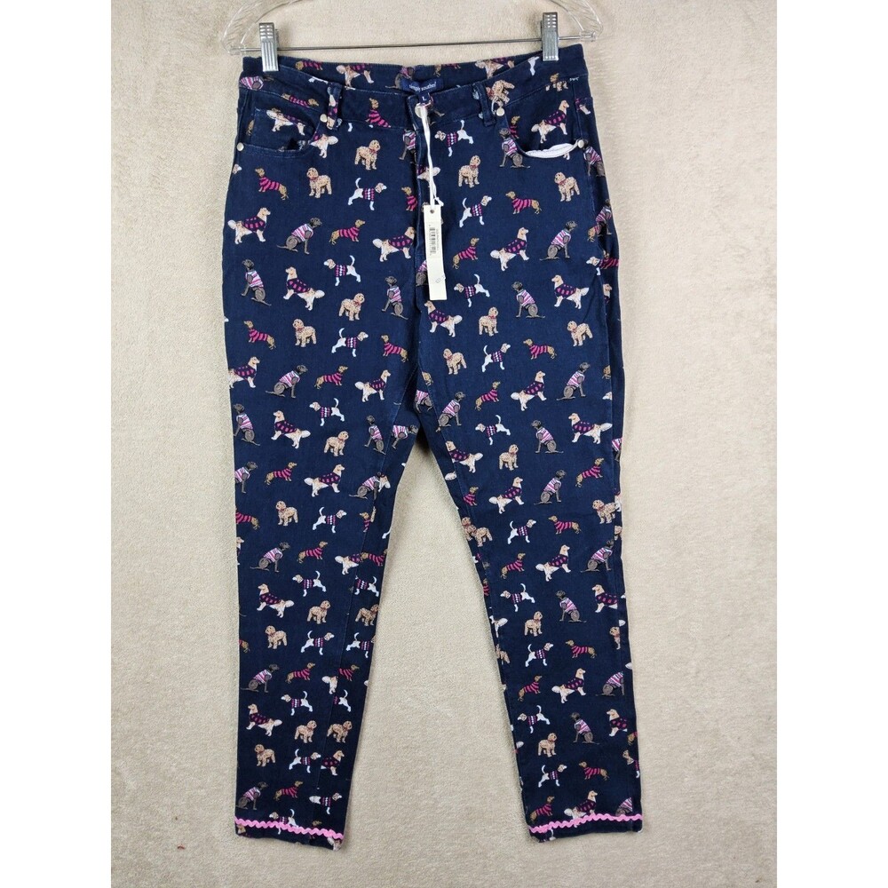 Simply Southern Winter Sweater Dogs 5 Pocket Navy Blue Pants Size L